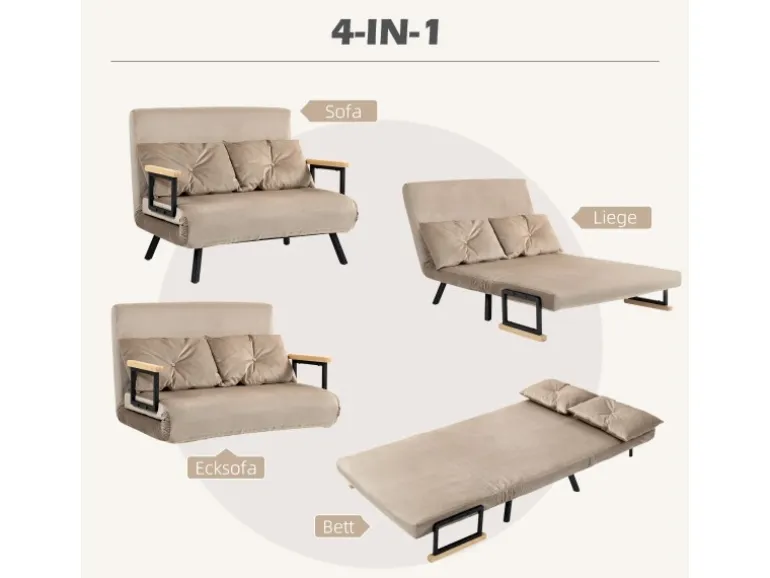 HOMCOM Schlafsofa mit Bettfunktion Rückenkissen 102 x 73 x 81 cm