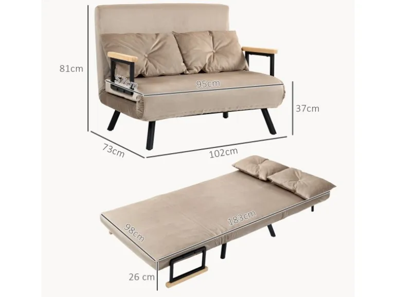 HOMCOM Schlafsofa mit Bettfunktion Rückenkissen 102 x 73 x 81 cm