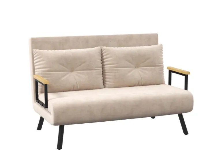 HOMCOM Schlafsofa mit Rückenkissen Stahl Polyester Beige 102L x 73B x 81H cm