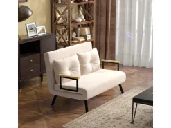 HOMCOM Schlafsofa mit Rückenkissen Stahl Polyester Beige 102L x 73B x 81H cm
