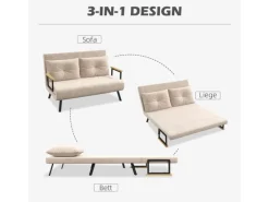 HOMCOM Schlafsofa mit Rückenkissen Stahl Polyester Beige 102L x 73B x 81H cm