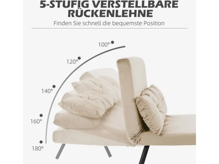 HOMCOM Schlafsofa mit Rückenkissen Stahl Polyester Beige 102L x 73B x 81H cm