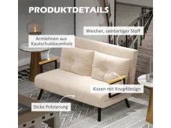 HOMCOM Schlafsofa mit Rückenkissen Stahl Polyester Beige 102L x 73B x 81H cm