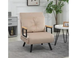 HOMCOM Schlafsofa mit Rückenkissen Stahl Polyester Beige 63L x 73B x 81H cm