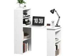 HOMCOM Schreibtisch mit Regal Laptoptisch Büroregal Weiß 120 x 55 x 120 cm