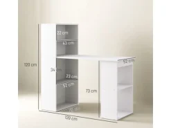 HOMCOM Schreibtisch mit Regal Laptoptisch Büroregal Weiß 120 x 55 x 120 cm