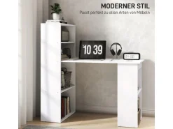 HOMCOM Schreibtisch mit Regal Laptoptisch Büroregal Weiß 120 x 55 x 120 cm