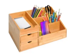 HOMCOM Schreibtisch-Organiser Bambus Natur L33 x B20,5 x H15,5 cm