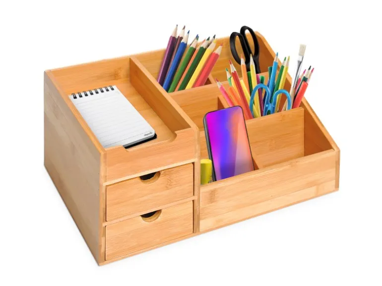 HOMCOM Schreibtisch-Organiser Bambus Natur L33 x B20,5 x H15,5 cm