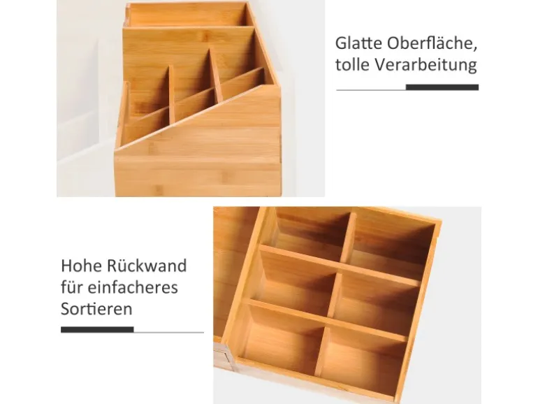 HOMCOM Schreibtisch-Organiser Bambus Natur L33 x B20,5 x H15,5 cm