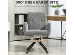 HOMCOM Sessel Drehbar Loungesessel mit Armlehne für Wohnzimmer Schlafzimmer Dunkelgrau