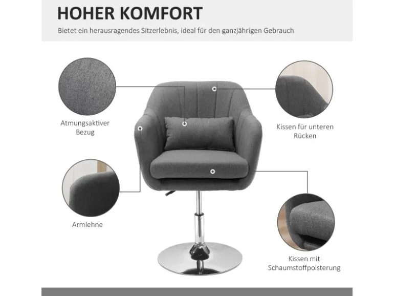 HOMCOM Sessel mit Armlehne Polyester Dunkelgrau 60B x 60T x 79-91H cm