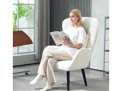 HOMCOM Sessel mit Holzbeine Polyester Weiß 88L x 75B x 106H cm