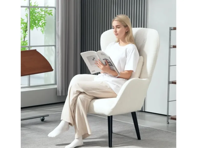 HOMCOM Sessel mit Holzbeine Polyester Weiß 88L x 75B x 106H cm
