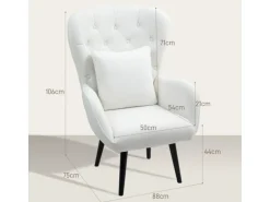 HOMCOM Sessel mit Holzbeine Polyester Weiß 88L x 75B x 106H cm