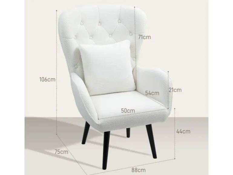 HOMCOM Sessel mit Holzbeine Polyester Weiß 88L x 75B x 106H cm