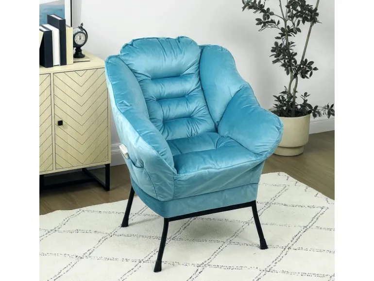 HOMCOM Sessel mit Seitentasche Polyester Blau 80L x 78B x 100H cm