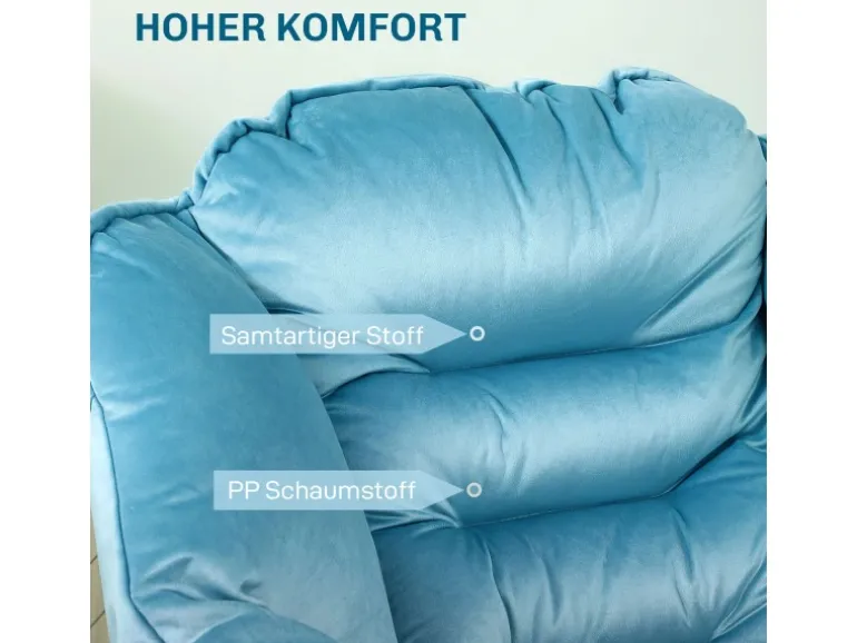 HOMCOM Sessel mit Seitentasche Polyester Blau 80L x 78B x 100H cm