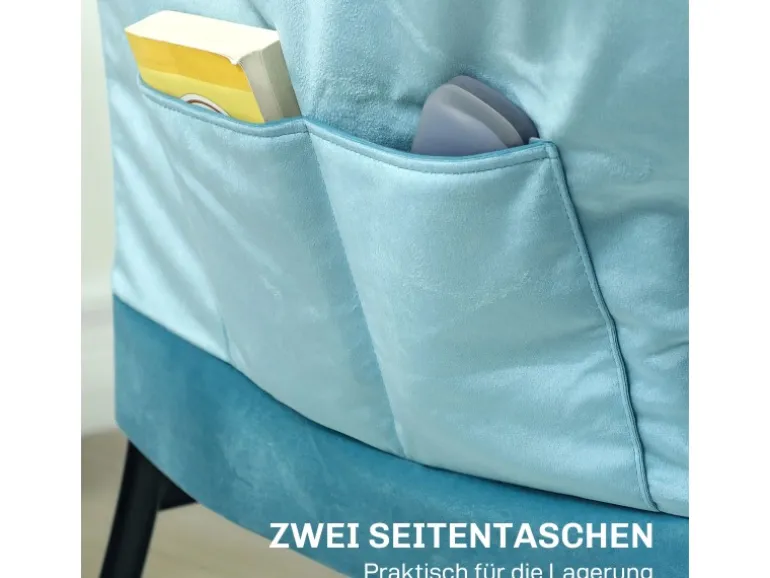 HOMCOM Sessel mit Seitentasche Polyester Blau 80L x 78B x 100H cm