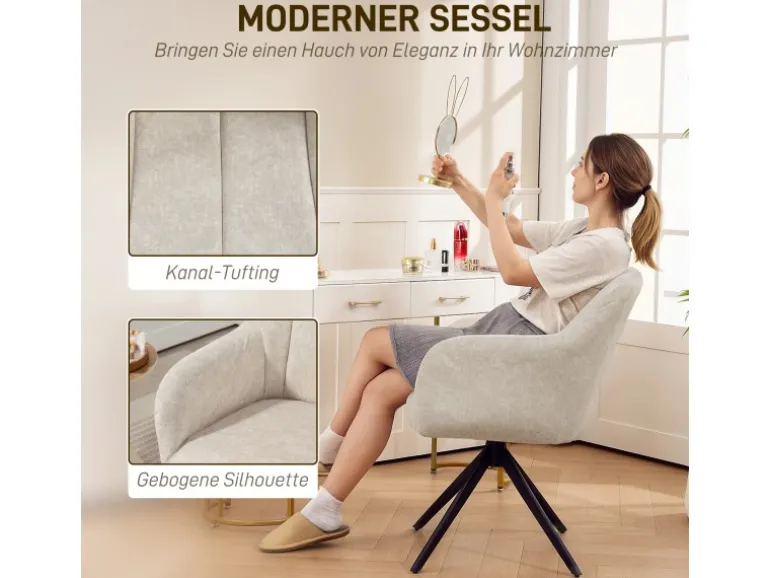 HOMCOM Sessel Wohnzimmer Loungesessel mit Stahlbeine Samtoptik für Schlafzimmer Beige