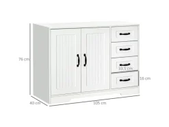 HOMCOM Sideboard mit 4 Schubladen Verstellbarem Einlegeboden Weiß 105 x 40 x 76 cm