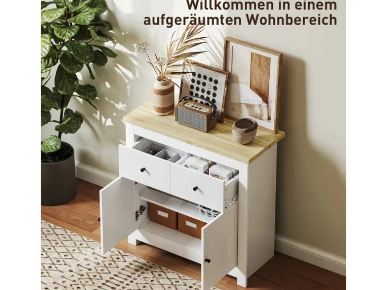 HOMCOM Sideboard Spanplatte 79L x 35B x 80H cm Weiß