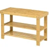 HOMCOM Sitzbank mit 3 Etagen aus Bambus für 6 Paar Schuhe Natur 70 x 28 x 45cm