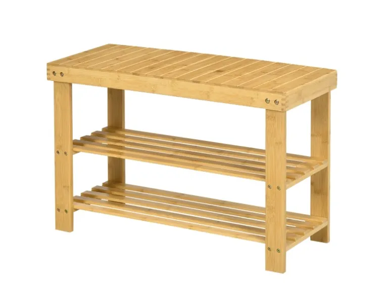 HOMCOM Sitzbank mit 3 Etagen aus Bambus für 6 Paar Schuhe Natur 70 x 28 x 45cm