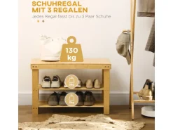 HOMCOM Sitzbank mit 3 Etagen aus Bambus für 6 Paar Schuhe Natur 70 x 28 x 45cm