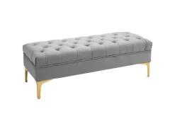 HOMCOM Sitzbank mit Erhöhten Beinen Schlafzimmer Samt Hellgrau 118 x 45 x 42 cm