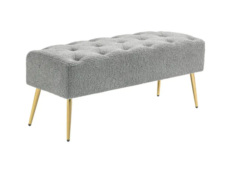 HOMCOM Sitzbank mit Lammwolle-Optik Knopfheftung Stahlbeine 112 x 41 x 46cm Grau