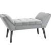 HOMCOM Sitzbank mit Samtoptik für Schlafzimmer Gummiholz Hellgrau 114 x 46 x 56 cm