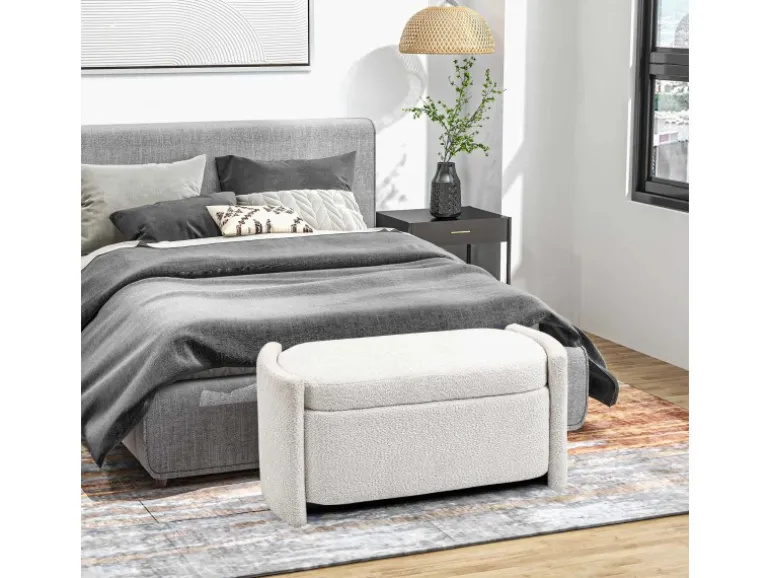 HOMCOM Sitzbank mit Stauraum Deckel Samtoptik für Wohnzimmer Creme 105 x 44 x 45,5 cm