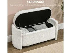 HOMCOM Sitzbank mit Stauraum Deckel Samtoptik für Wohnzimmer Creme 105 x 44 x 45,5 cm