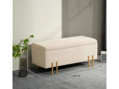 HOMCOM Sitzbank mit Stauraum Samt Holz Beige 100L x 40B x 42H cm