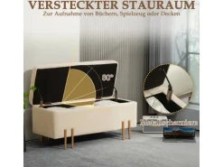 HOMCOM Sitzbank mit Stauraum Samt Holz Beige 100L x 40B x 42H cm