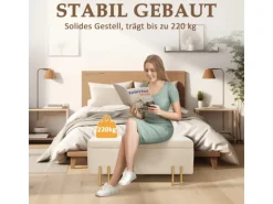 HOMCOM Sitzbank mit Stauraum Samt Holz Beige 100L x 40B x 42H cm