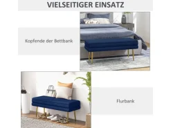 HOMCOM Sitzbank Polsterbank Stauraum Samtoptik Bettbank Blau 100 x 37 x 42 cm