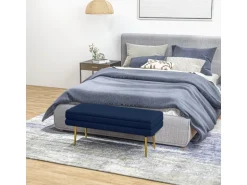 HOMCOM Sitzbank Polsterbank Stauraum Samtoptik Bettbank Blau 100 x 37 x 42 cm