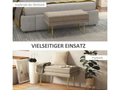 HOMCOM Sitzbank Polsterbank mit Stauraum Samtoptik Beige 79 x 37 x 43 cm