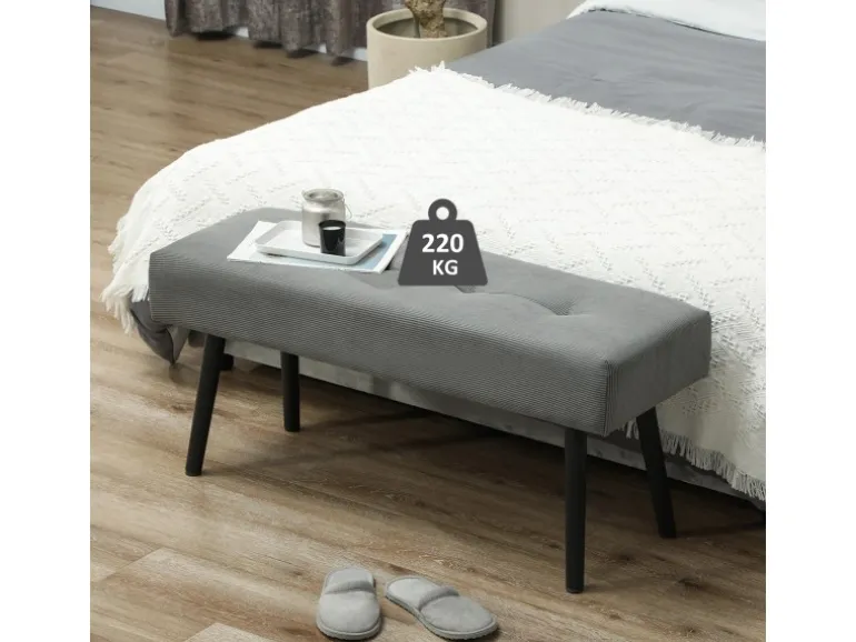 HOMCOM Sitzbank Polsterbank Cordbezug Getuftete Bettbank 100 x 36 x 45 cm Grau