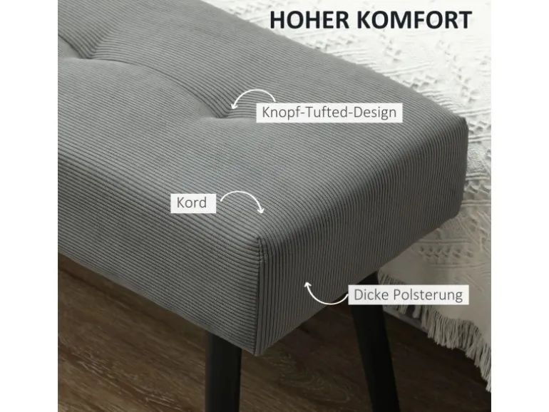 HOMCOM Sitzbank Polsterbank Cordbezug Getuftete Bettbank 100 x 36 x 45 cm Grau