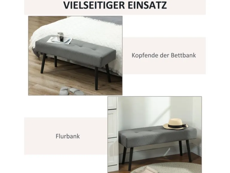 HOMCOM Sitzbank Polsterbank Cordbezug Getuftete Bettbank 100 x 36 x 45 cm Grau