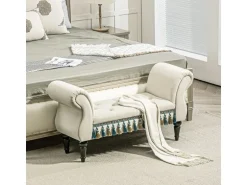 HOMCOM Sitzbank Samtoptik mit Holzbeine bis 150 kg Belastbar Beige