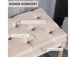 HOMCOM Sitzbank Vintage mit Knöpfen Leinenoptik 80 x 40 x 43cm Beige
