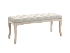 HOMCOM Sitzbank Vintage Schlafzimmer Gummiholz Leinen Beige 110 x 40 x 48 cm