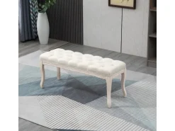 HOMCOM Sitzbank Vintage Schlafzimmer Gummiholz Leinen Beige 110 x 40 x 48 cm