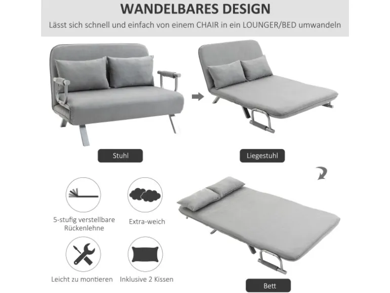 HOMCOM 2-Sitzer Schlafsofa mit Armlehne 111 x 80 x 78cm