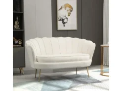 HOMCOM 2-Sitzer-Sofa Polyester Metall Cremeweiß 130L x 77B x 77H cm