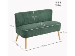 HOMCOM Sofa 2 Sitzer Modern Couch für Wohnzimmer 117 x 56 x 77 cm